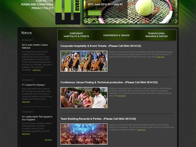 The site of the UK company «Madison Corporate Events», which offers its international clients packet corporate parties.